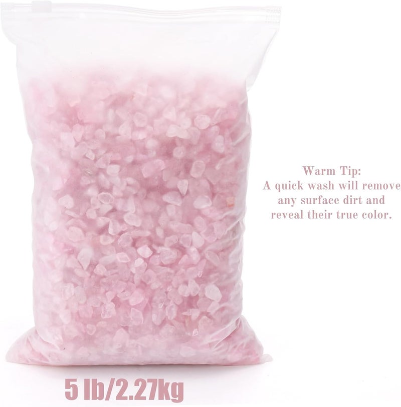 ELFULLY 5 lb Natural Rose Pink Crystal, 7-9 mm Tumbled Chips Stones, Irregular Shaped Quartz Bulk, Healing Reiki Gemstone for Potted Plant Vase Decoration Jewelry Making DIY Craft, Light Rose - Image 3